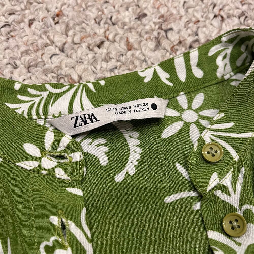 Zara Lilou Belted Floral Midi Dress Sz S Long Sleeve Tropical Vacation Feminine - Picture 2 of 8